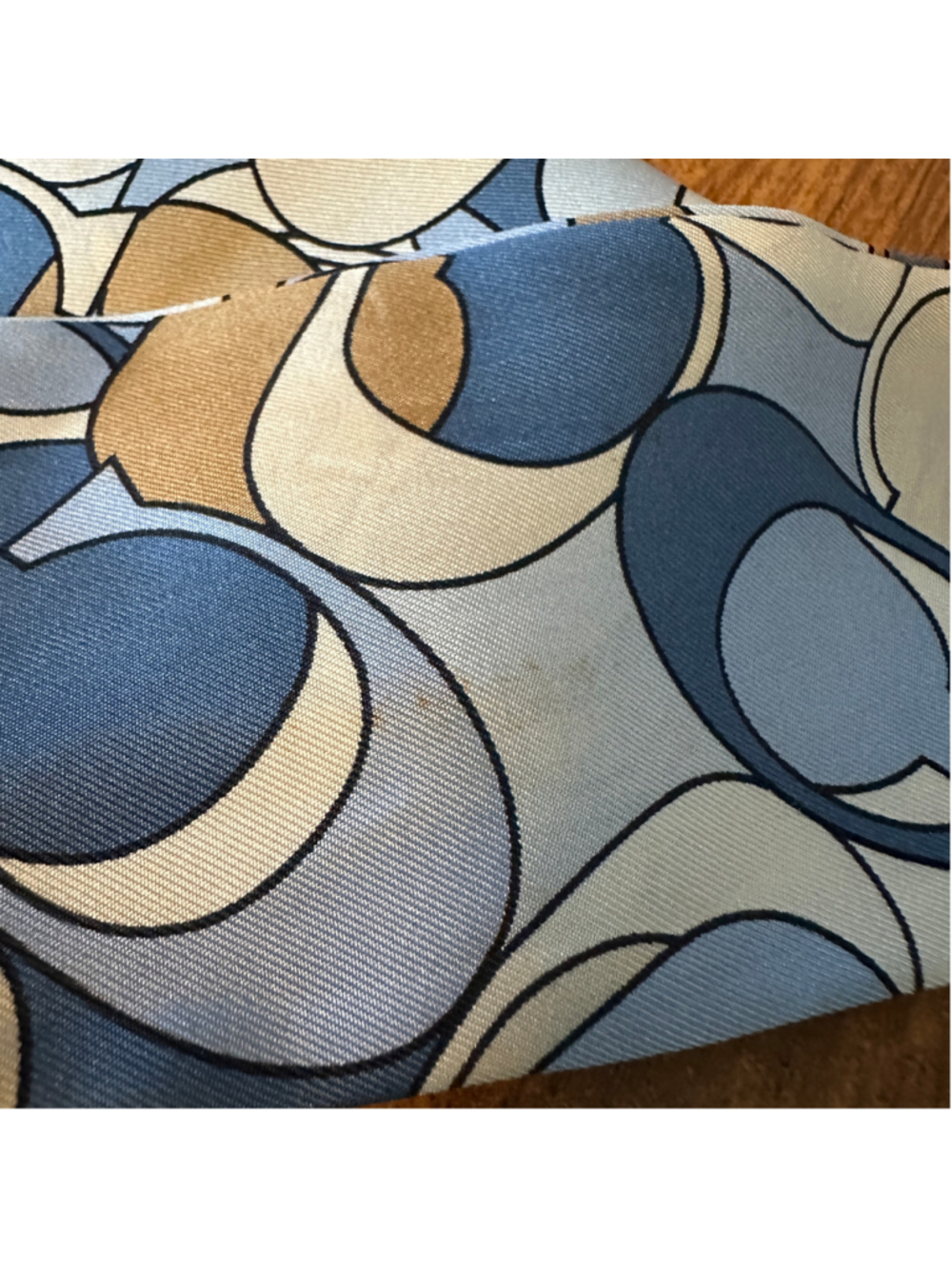 Coach Signature Logo Silk Scarf Blue Beige Twilly Neckerchief Bag Handle Wrap - Picture 3 of 6